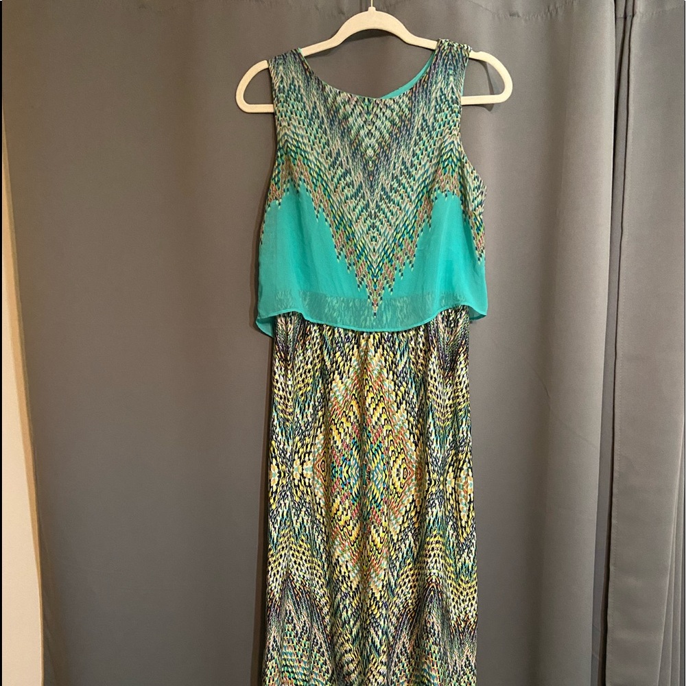 Colorful Maxi Dress with Chiffon Overlay